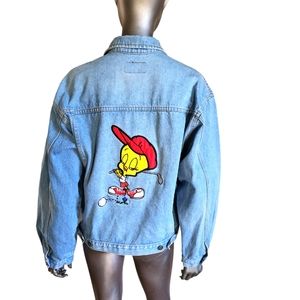 B14. Top Line Tweety Bird Golfing Looney Tunes Denim Jacket - Size Large
